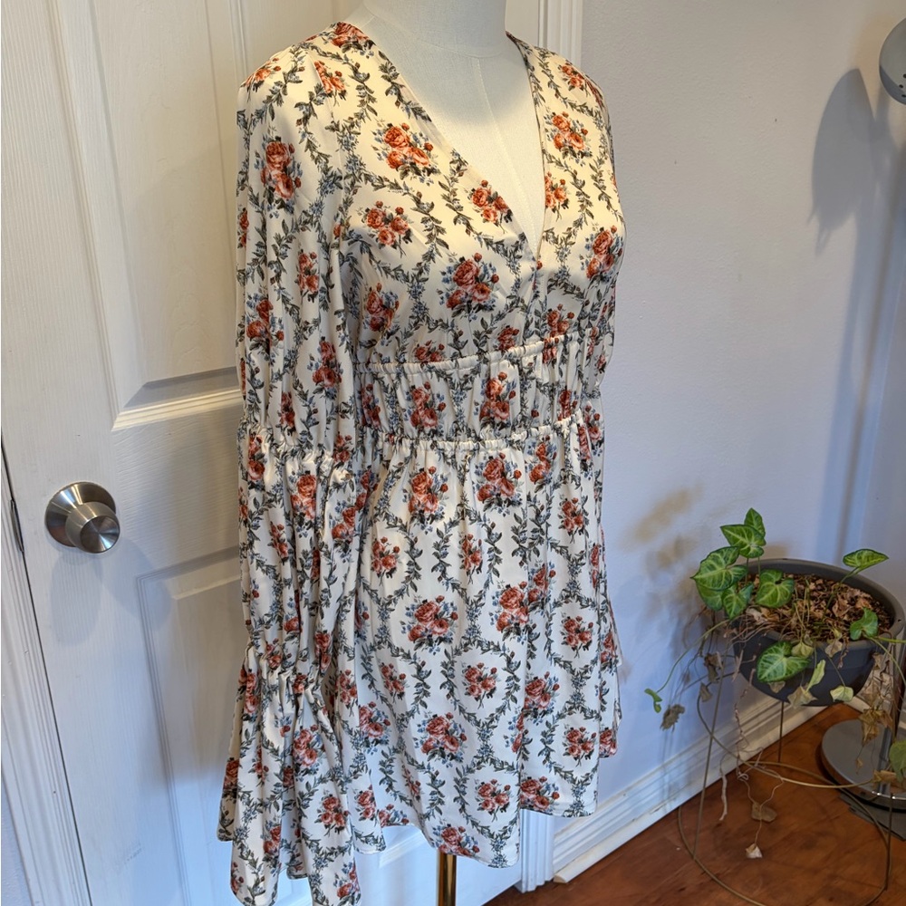 Romantic Floral V-Neck Dress with Bell Sleeves, coquette tea dress